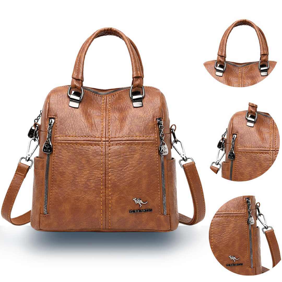 Bolsa Mochila Feminina em Couro Genuino - TwoInOne Premium