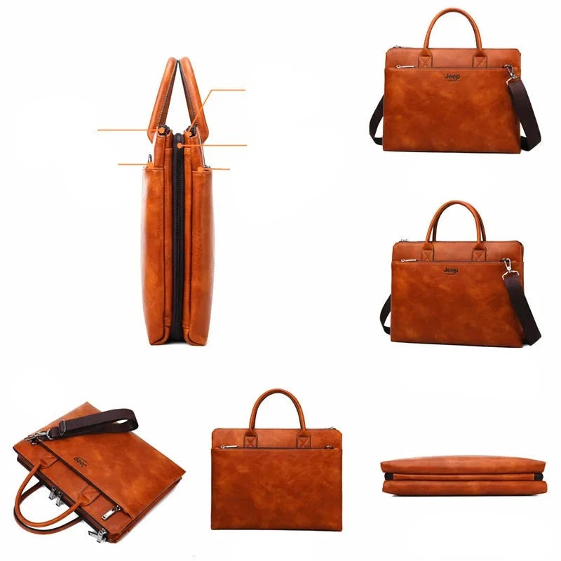 Maleta Masculina em Couro Genuino (CARTEIRA DE BRINDE) - JEEP Combo Premium
