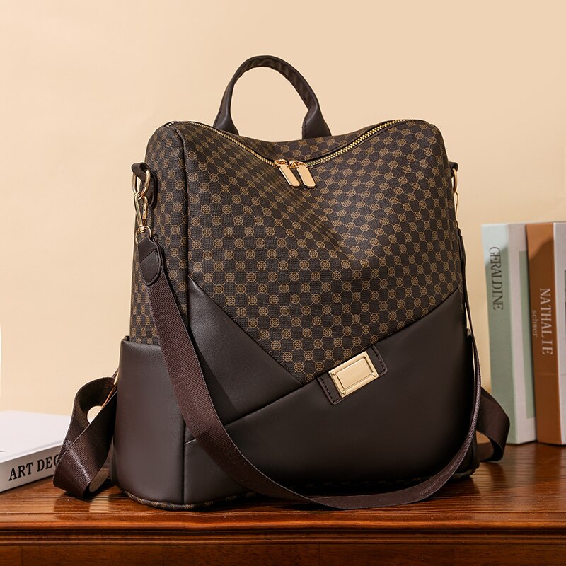 Mochila Feminina Xadrez em Couro Genuino - Levian Premium