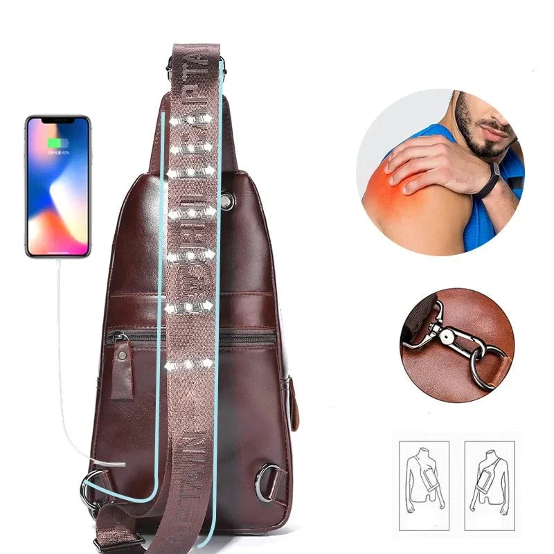 Bolsa de Ombro Masculina Transversal em Couro Genuino - Black Jack