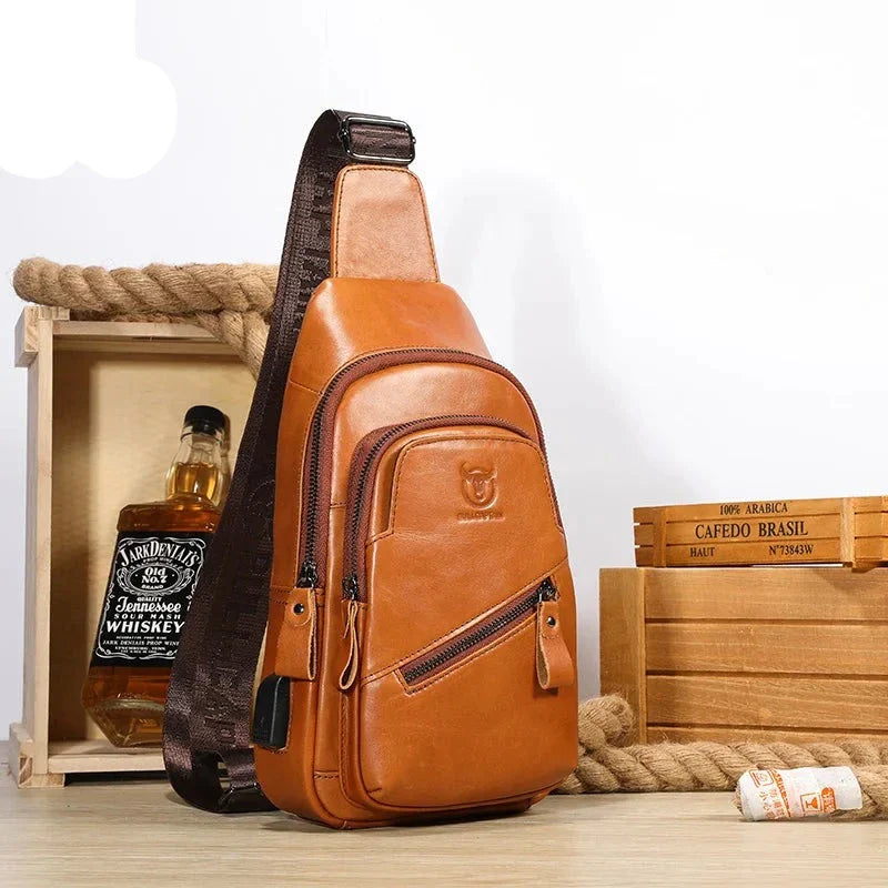 Bolsa de Ombro Masculina Transversal em Couro Genuino - Black Jack