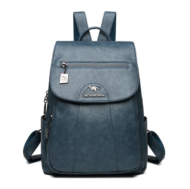 Mochila Feminina Couro Macio Vintage - Aussie Mochilas LojasStonks Azul
