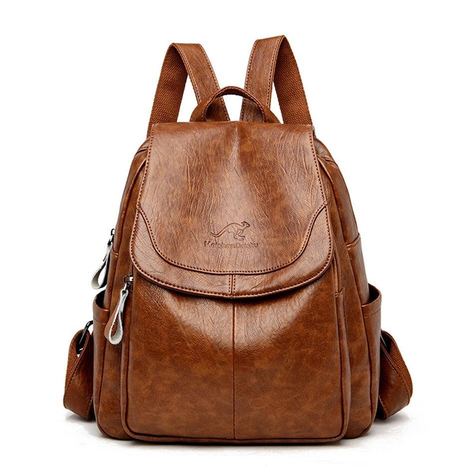 Mochila Feminina de Couro Vintage - Aussie Mochilas LojasStonks Marrom - mochila de couro legitimo, mochilas de couro feminina, mochilas de couro masculina, mochila de couro preta