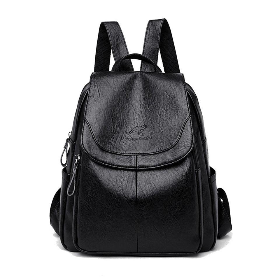 Mochila Feminina de Couro Vintage - Aussie Mochilas LojasStonks Preto - mochila de couro legitimo, mochilas de couro feminina, mochilas de couro masculina, mochila de couro preta