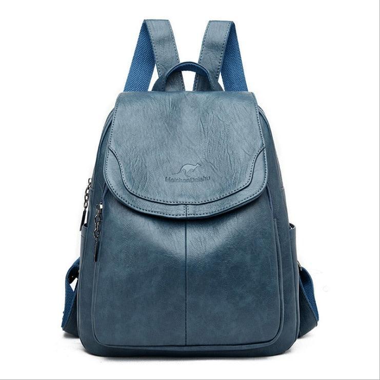 Mochila Feminina de Couro Vintage - Aussie Mochilas LojasStonks Azul Claro - mochila de couro legitimo, mochilas de couro feminina, mochilas de couro masculina, mochila de couro preta